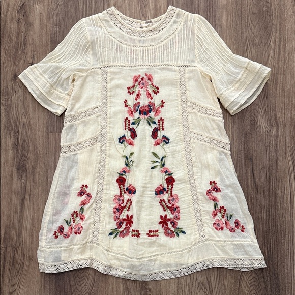 Free People Perfectly Victorian Floral Embroidered Mini Boho Dress Size XS - Picture 1 of 9